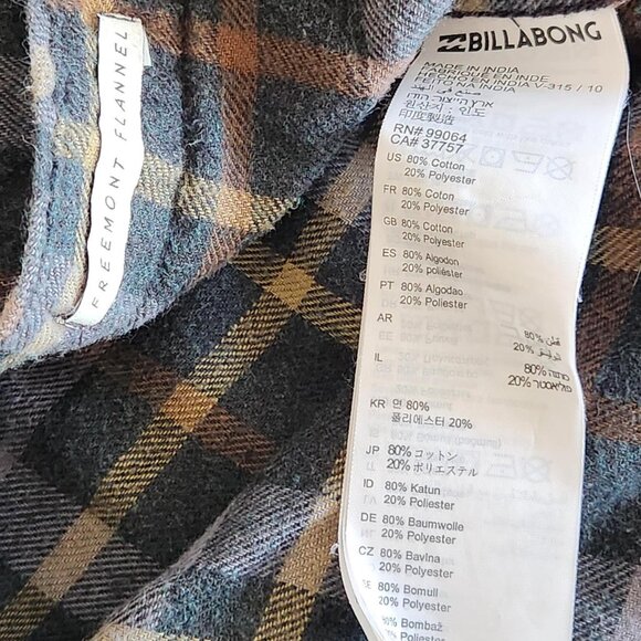 Billabong Sz M Flannel Plaid Button Up Long Sleeve Shirt Outdoors Skater Men's - Picture 9 of 10
